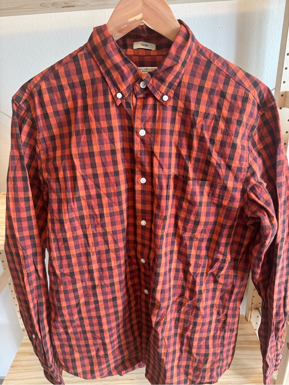 J. Crew Organic Cotton Slim Fit Red-Orange Check Button-Down Shirt